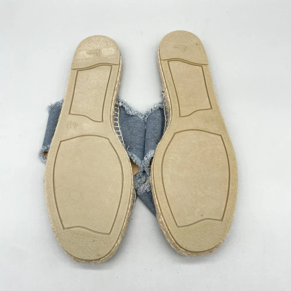 Castaner Womens 41 10 Palmera Espadrille Slide Sandals Blue Canvas Frayed Boho